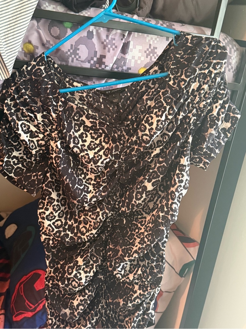St. John Black and Cream Leopard Print Blouse